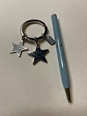 COACH Blue and Light Blue Star Key Ring and Coach Pen